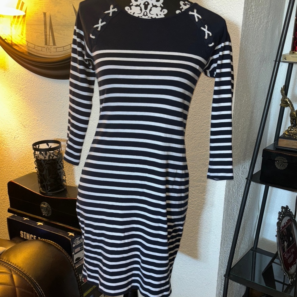 Ralph Lauren Navy and White Long Sleeve Dress